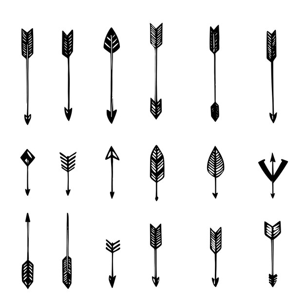 Vector handdrawn minimalist arrows with geometric and tribalinspired designs