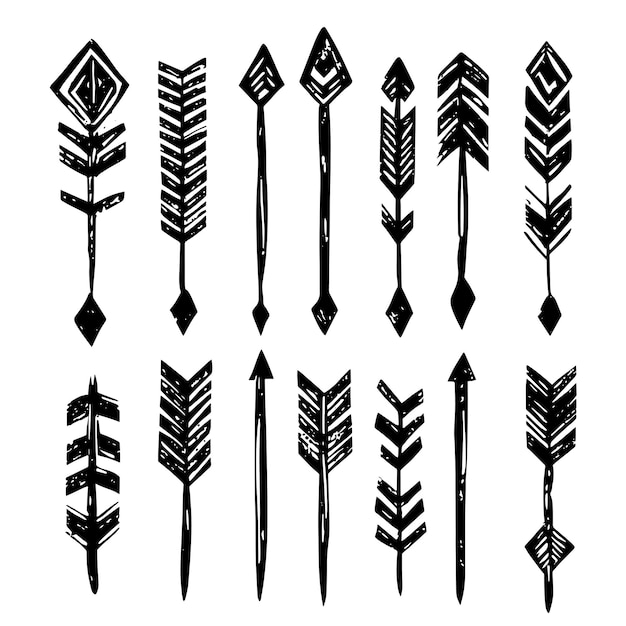 Vector handdrawn minimalist arrows with geometric and tribalinspired designs