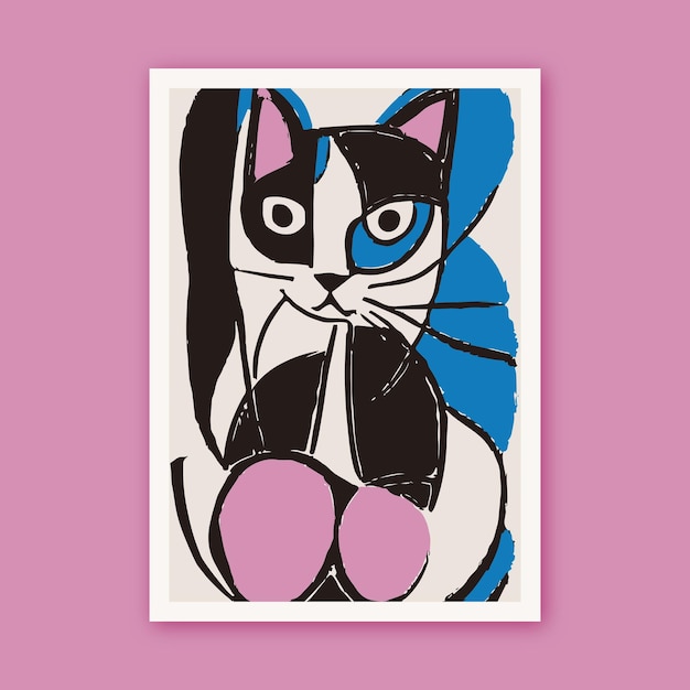 Handdrawn Modern Abstract Minimalist Cat Cubism Style