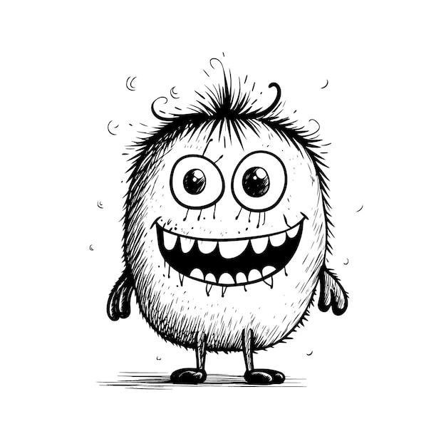 Vector handdrawn monster doodle icon on white background