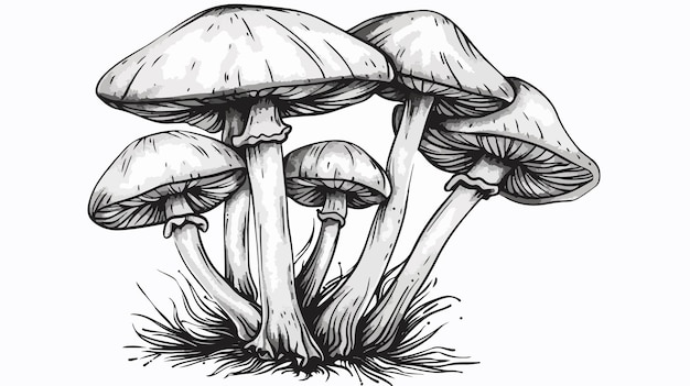 Handdrawn Mushroom Plant Outline Vector Illustration