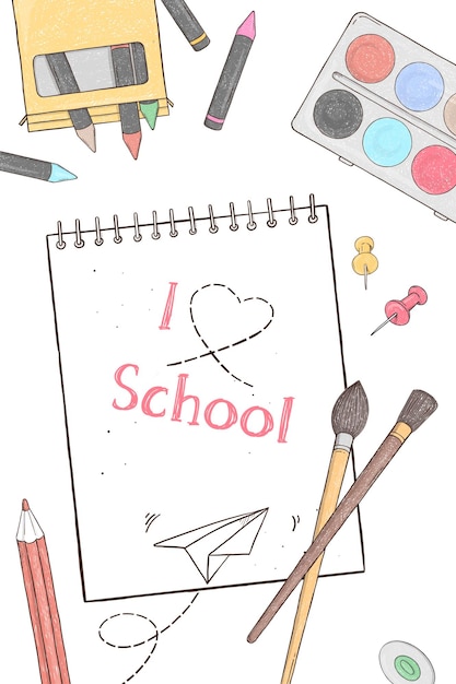 Handdrawn poster with school stationery