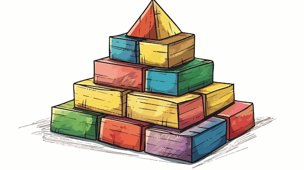 Vector handdrawn pyramid block toy vector illustration