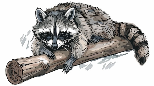 Handdrawn Raccoon With Log Vector Illustration