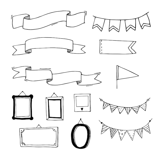 Vector handdrawn ribbons flags and frames