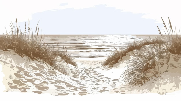 HandDrawn Sand Beach Landscape Vector Illustration for Digital Design Projects