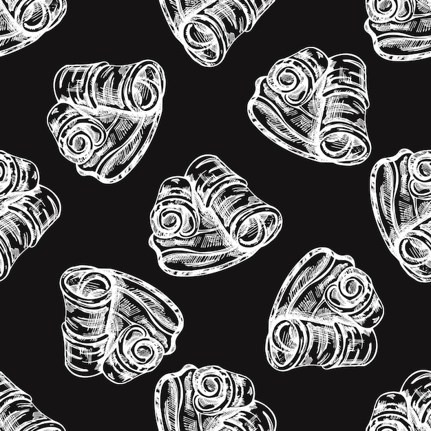 Handdrawn seamless pattern of bacon in engraved vintage style