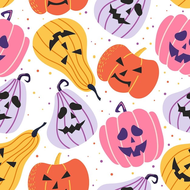 Handdrawn seamless pattern for Halloween celebration with pumpkin