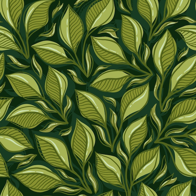 Handdrawn seamless pattern with plant leaves stylish illustration with thickets for paper and gift