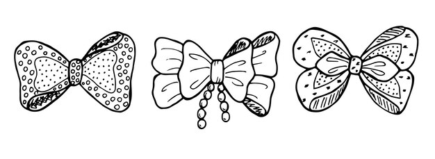 Handdrawn set of tied bows in doodle style for different types of design Black and white vector