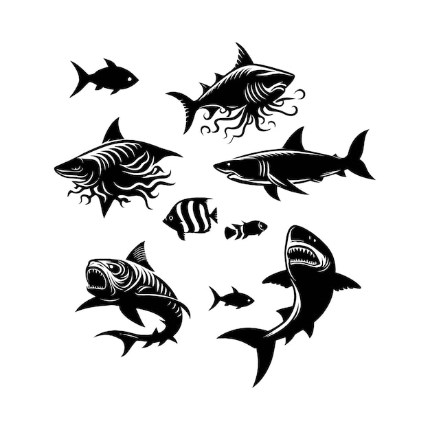 Handdrawn shark silhouette vector animal illustration