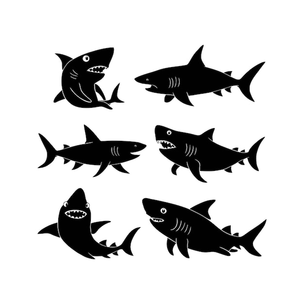 Handdrawn shark silhouette vector animal illustration