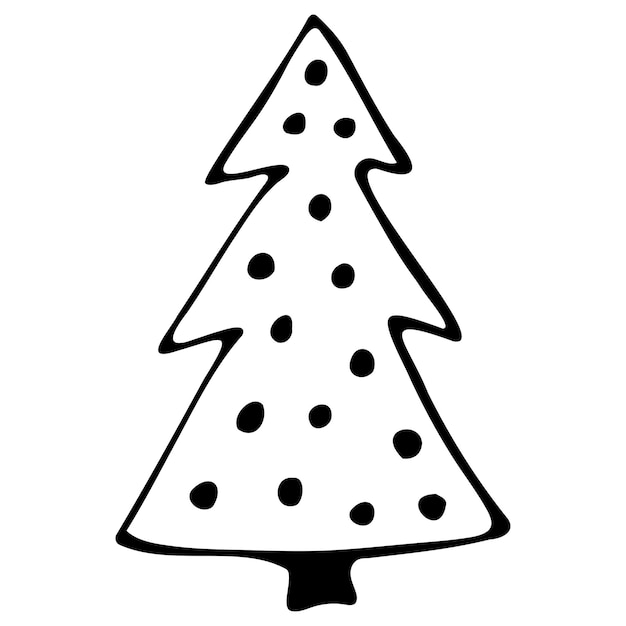 Handdrawn Sketch Christmas tree with christmas ball on a white background New year element