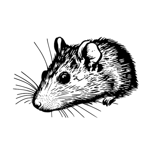 Handdrawn sketch portrait of a rat featuring intricate details and shading to capture the rat's distinct features and personality