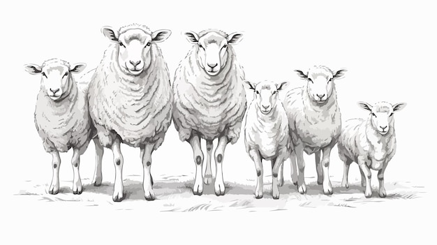 Vector handdrawn sketch of sheep ram lamb family vector illustration