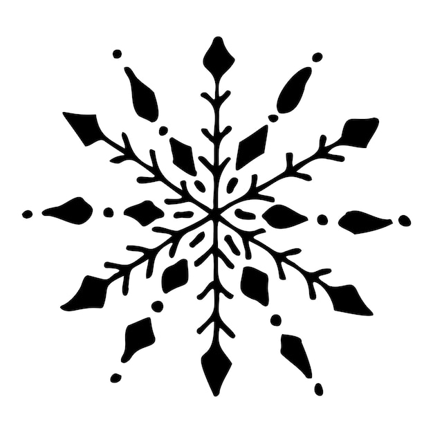 Handdrawn sketch of a snowflake on a white background New year or Christmas element