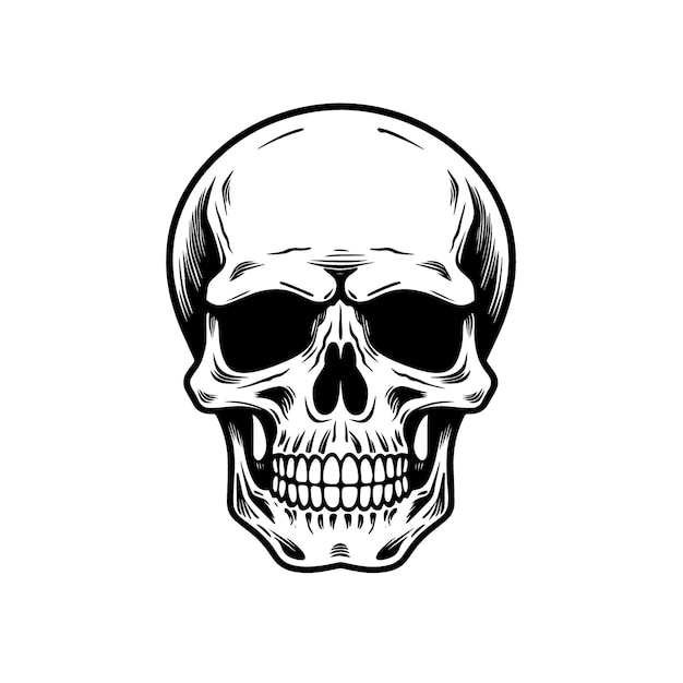 Handdrawn skull doodle icon on white background