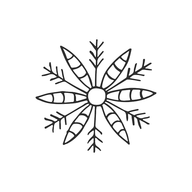 A handdrawn snowflake Vector illustration in doodle style Winter mood Hello 2023 Merry Christmas and Happy New Year Black element on a white background