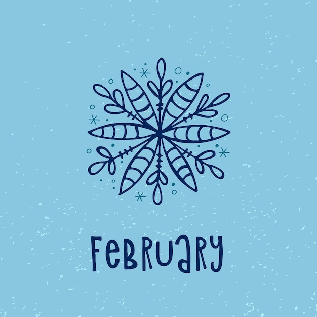 A handdrawn snowflake Vector illustration in doodle style Winter mood Hello 2023 Merry Christmas and Happy New Year Blue element on a blue background