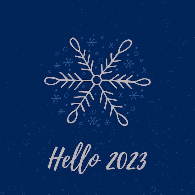 A handdrawn snowflake Vector illustration in doodle style Winter mood Hello 2023 Merry Christmas and Happy New Year Gray element on a blue background