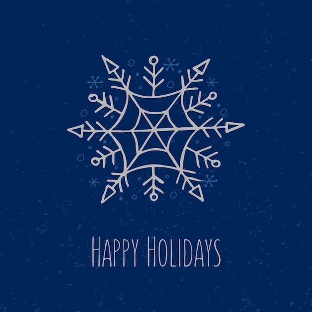 A handdrawn snowflake Vector illustration in doodle style Winter mood Hello 2023 Merry Christmas and Happy New Year Gray element on a blue background