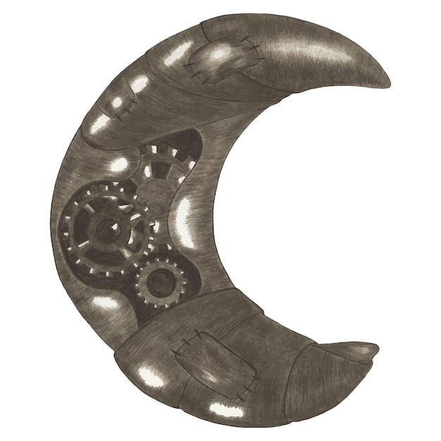 Handdrawn steampunk moon