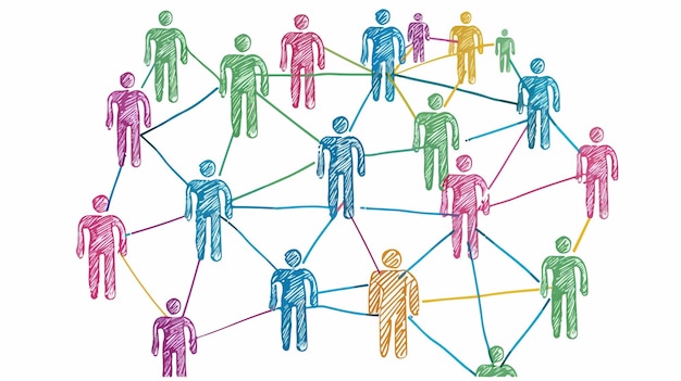 Vector handdrawn symbol of social network and human figures