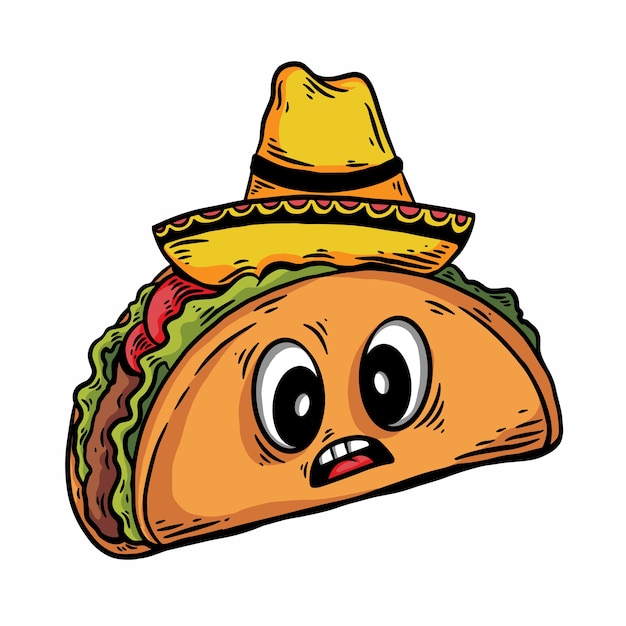 Handdrawn Taco With Surprised Expression