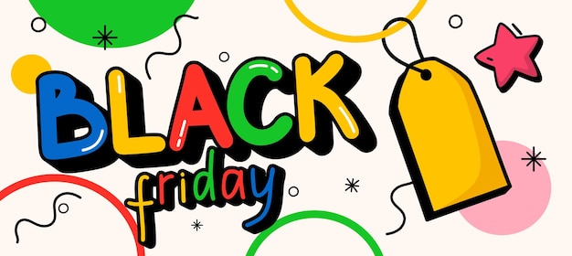 Handdrawn trendy cartoon background on the theme of black Friday vector