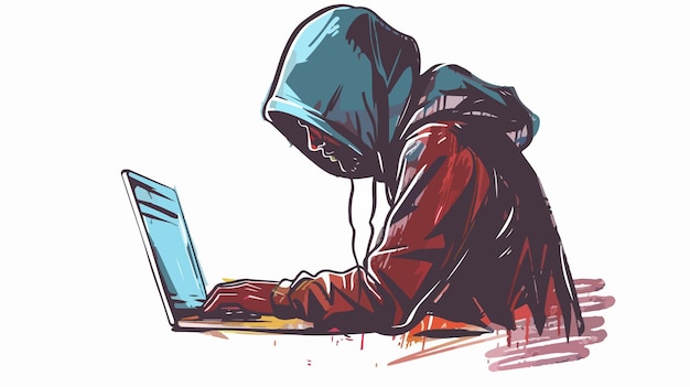 Vector handdrawn vector concept of hacker hunting for code