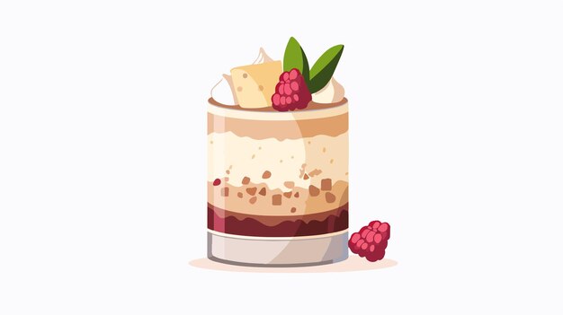 Vector handdrawn vector illustration of cake in a glass flat design