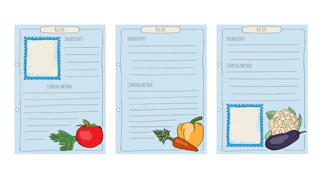 Handdrawn vector illustration of a cookbook for recording recipes with photos