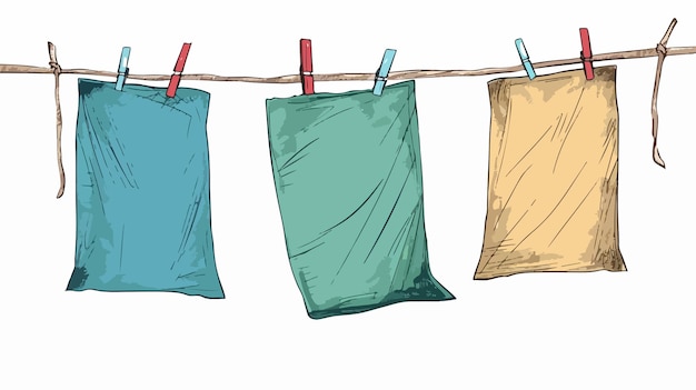 Vector handdrawn vector paper hanging on clothesline isolated