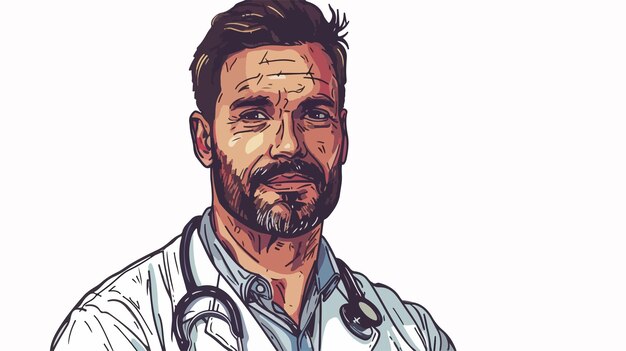 Vector handdrawn vector portrait of handsome doctor in 3d isolated