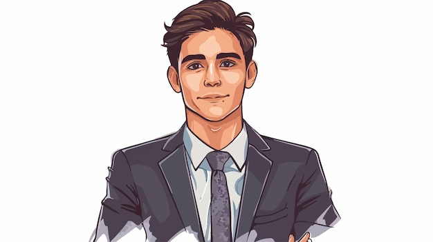 Handdrawn Vector Portrait of Young Businessman Isolated