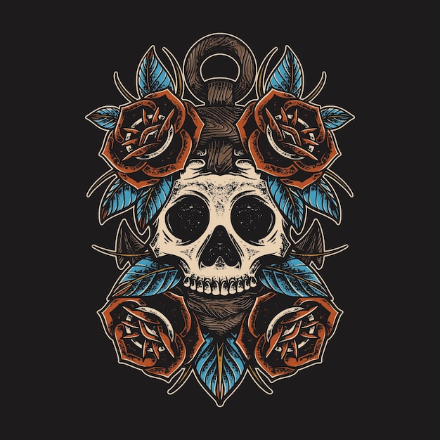 HandDrawn Vector Skull Anchor Flower