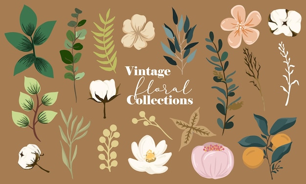 Handdrawn vintage flower collection Isolated vector EPS 10