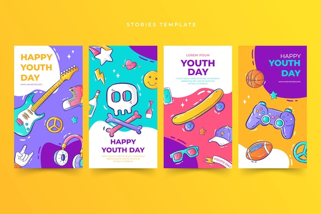 Handdrawn youth day stories template