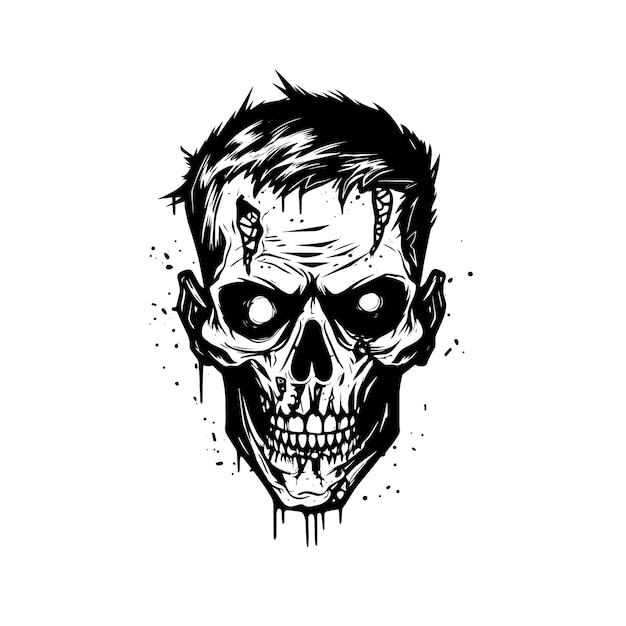 Handdrawn Zombie head doodle icon on white background