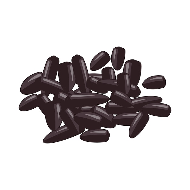 Handful of black sunflower seeds in skins Fatty healthy food delicious snack nuts for cooking Vector flat illustration