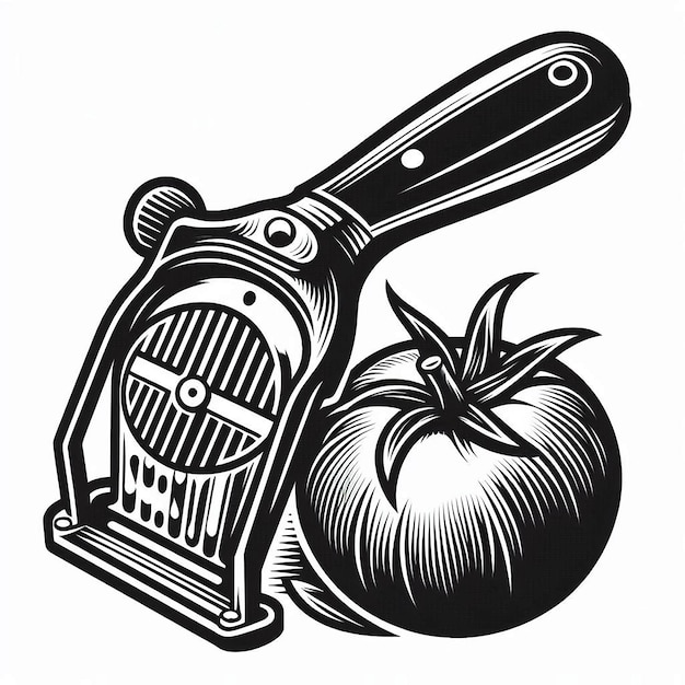 Handheld tomato slicer Silhouette line art vector illustration on white background