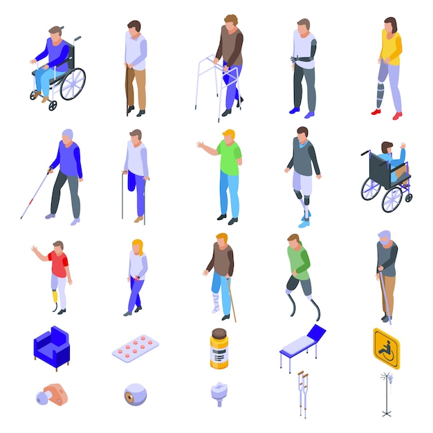 Handicapped icons set, isometric style