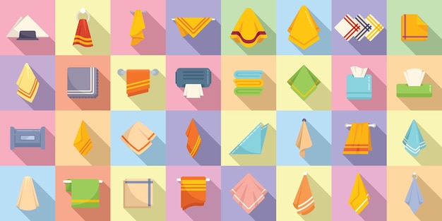 Handkerchief icons set flat vector Folded napkin