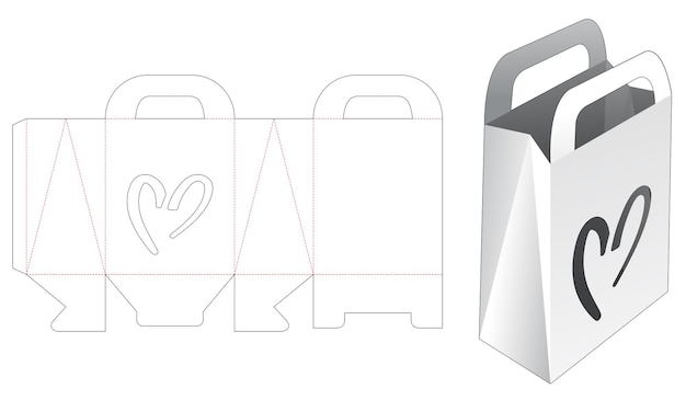 Handle bag with heart shaped window die cut template