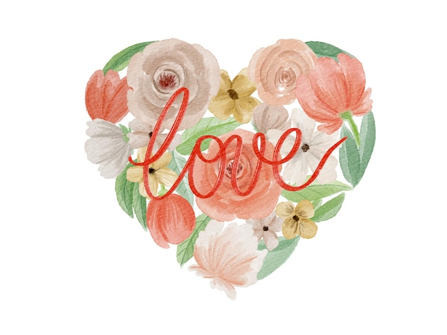 Vector handpainted watercolor romantic floral heart