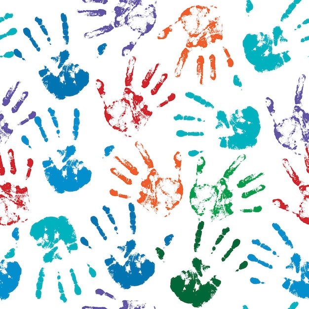 Handprints on a white background seamless pattern