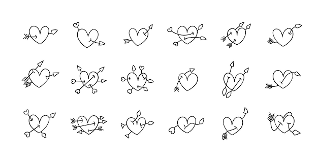 Vector handrawn hearts collection and arrows in different positions