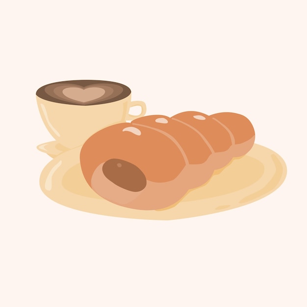 Handrawn Vector Illustration Coffee and Bread