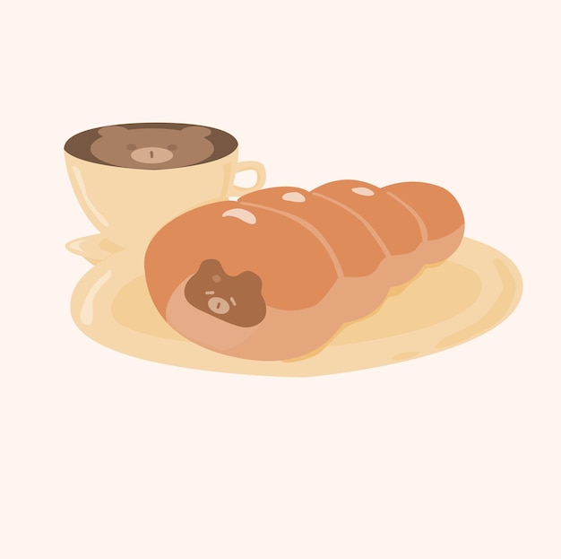 Handrawn Vector Illustration coffee and Bread