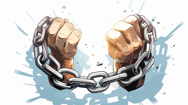 Hands Breaking Chain of Shackle Cuffs